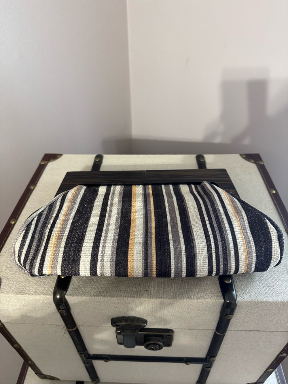 Striped Black & White Clutch with Tan Accents